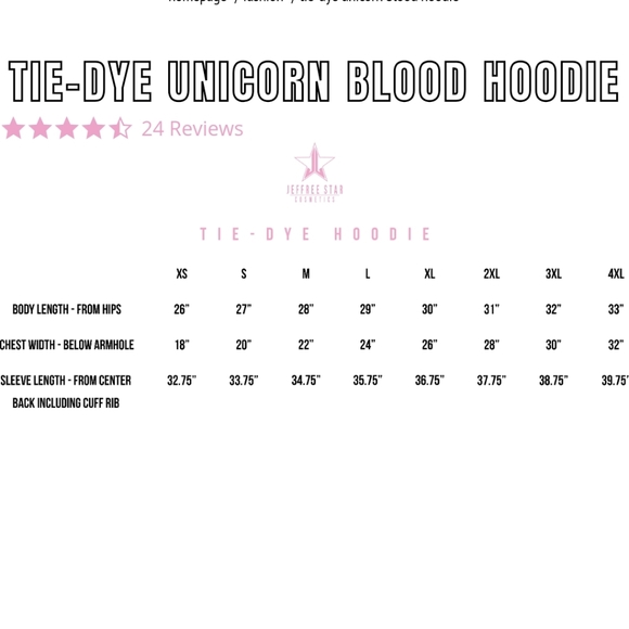 UNISEX Small Tie-Dye Unicorn Blood Hoodie Jeffree Star Cosemtics - Picture 3 of 4